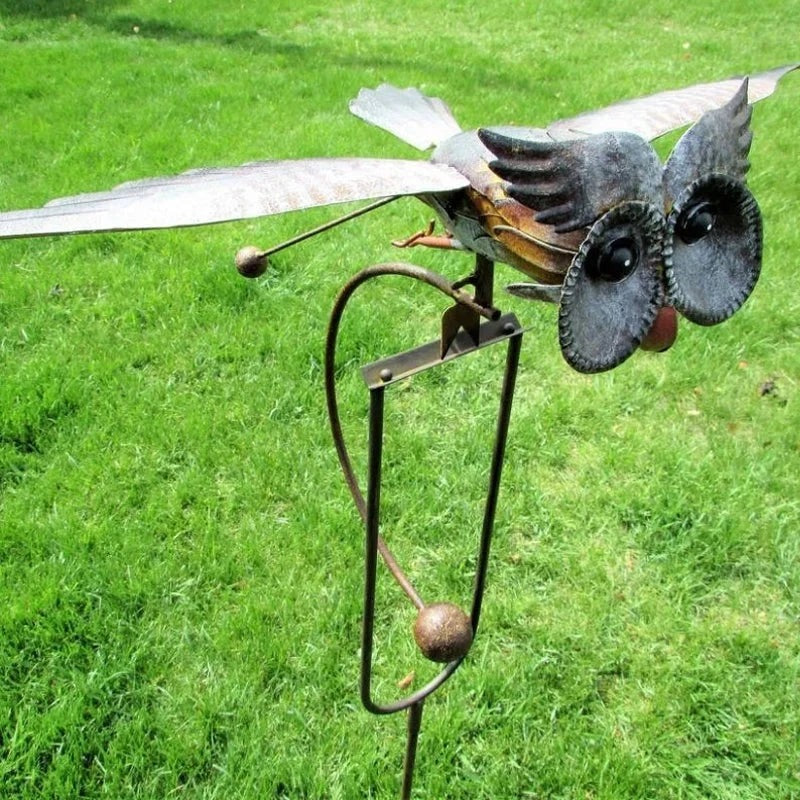 Garden Art Bird Windmill Patio Decoration with Flapping Wings