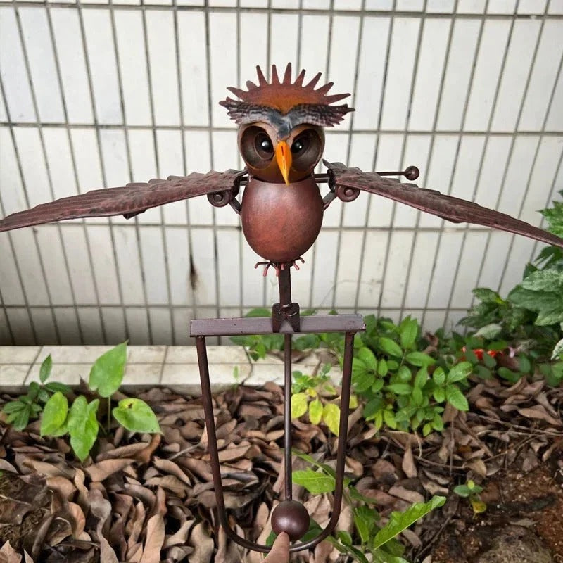 Garden Art Bird Windmill Patio Decoration with Flapping Wings