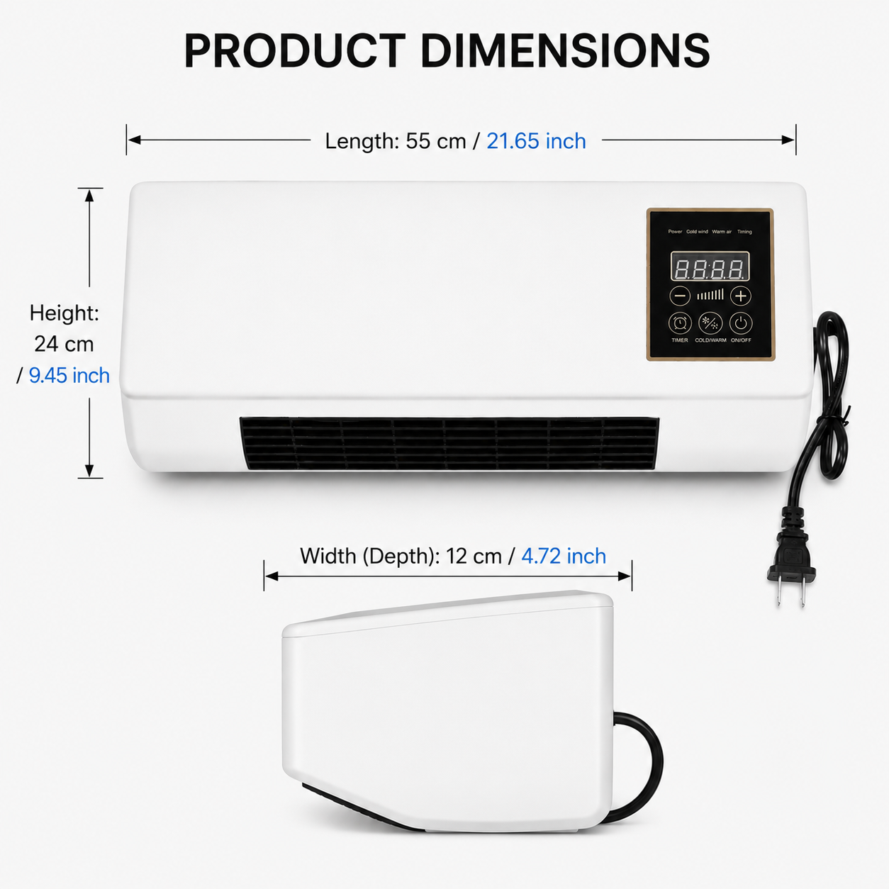 Wall-mounted air conditioner with button controls and timer