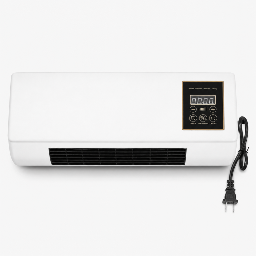 Wall-mounted air conditioner unit in a modern bedroom
