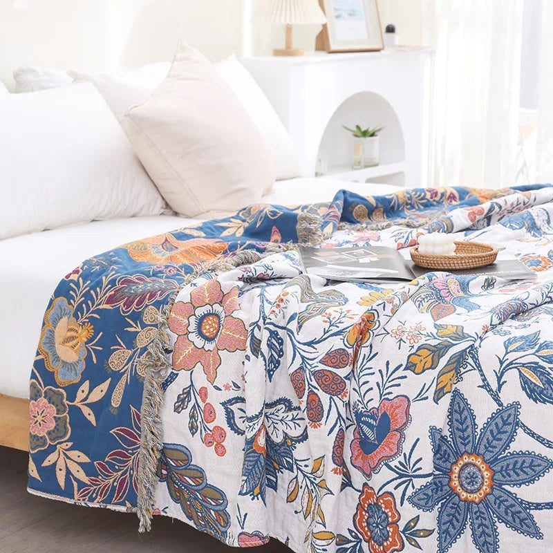 Floral Jacquard Cotton Blanket for Sofa and Bed Use