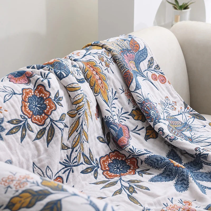 Floral Jacquard Cotton Blanket for Sofa and Bed Use