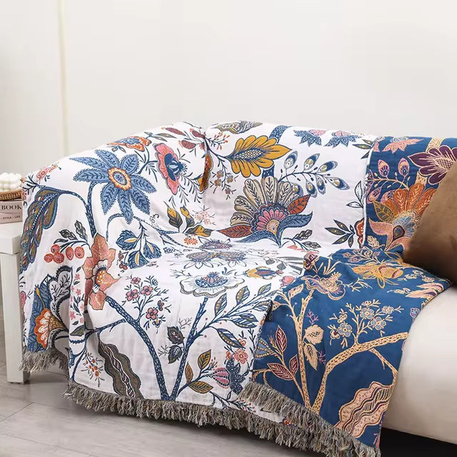 Floral Jacquard Cotton Blanket for Sofa and Bed Use