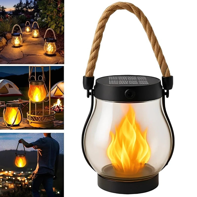 Solar Flame Lantern – Flickering LED Outdoor Torch Light, Solar + USB-C