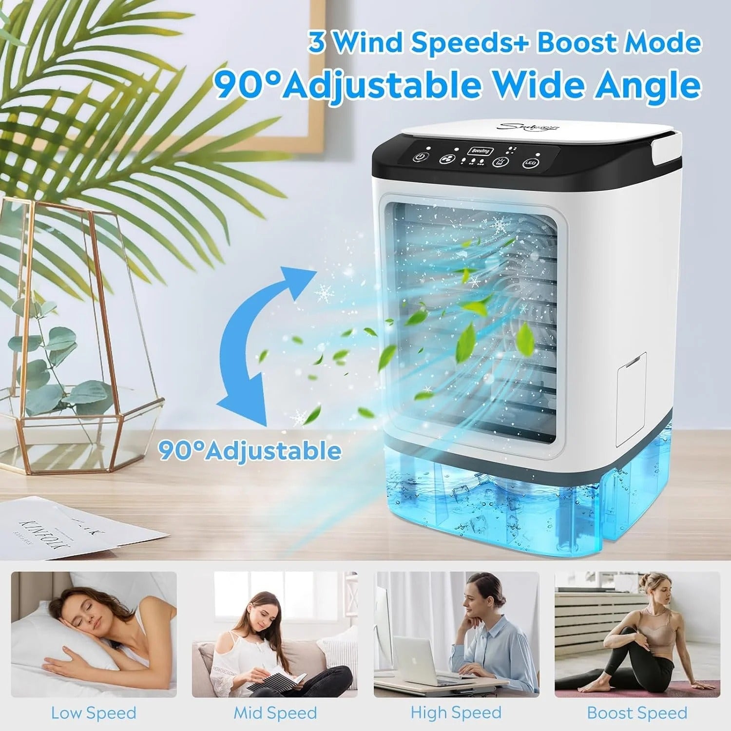 Portable air conditioner with 3-speed fan speed, cooling fans that blow cold air, mini portable air conditioner.
