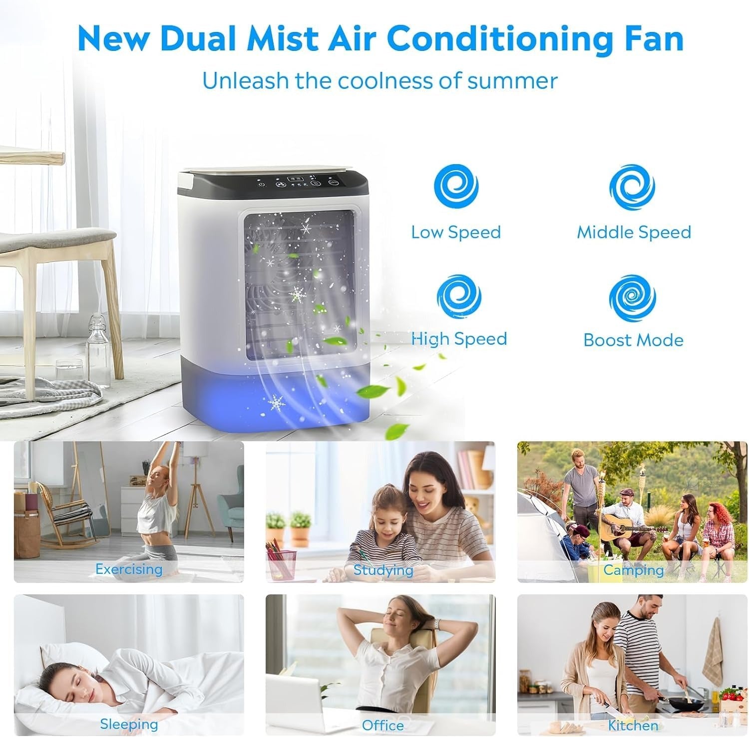Portable air conditioner with 3-speed fan speed, cooling fans that blow cold air, mini portable air conditioner.