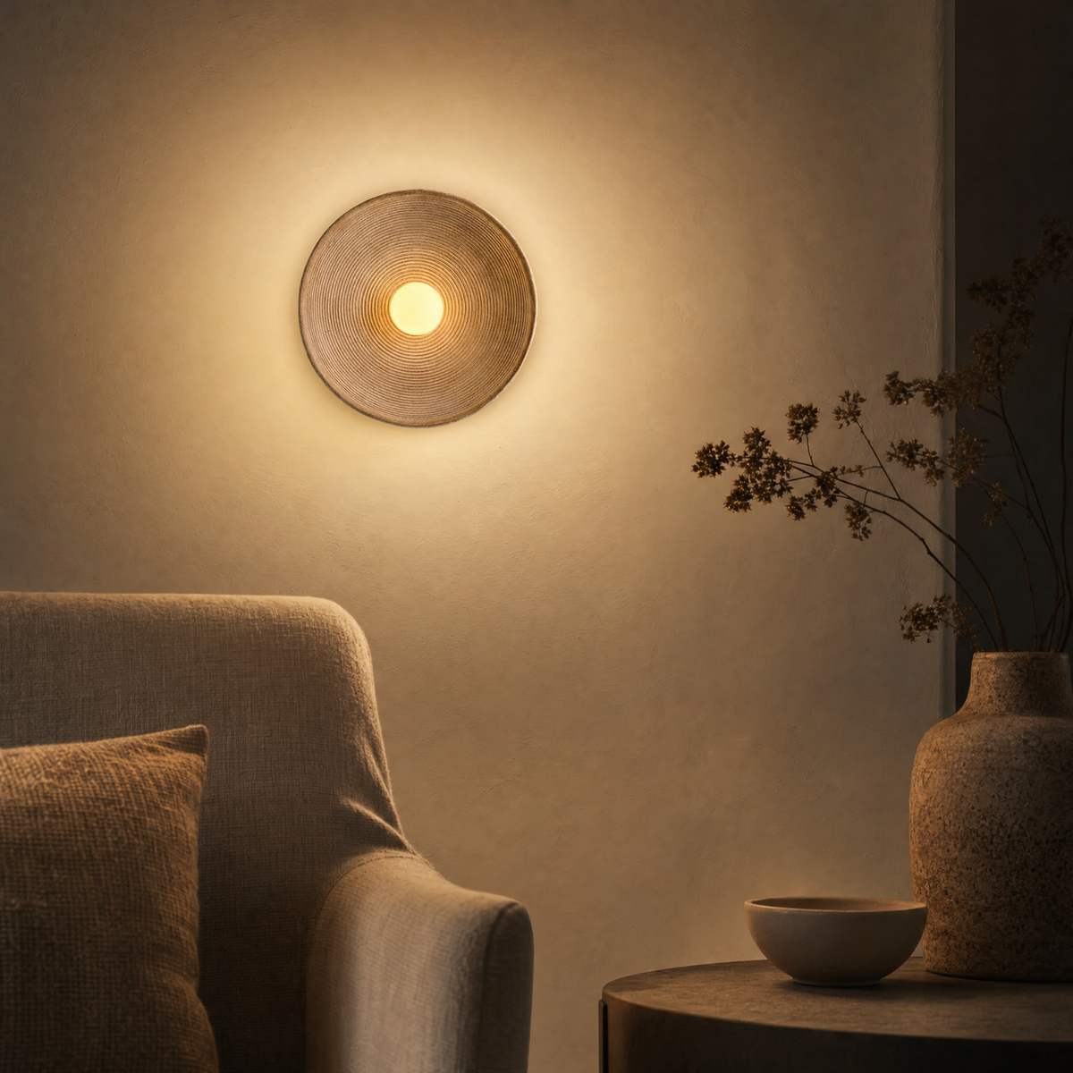 A soft disc of light on the wall