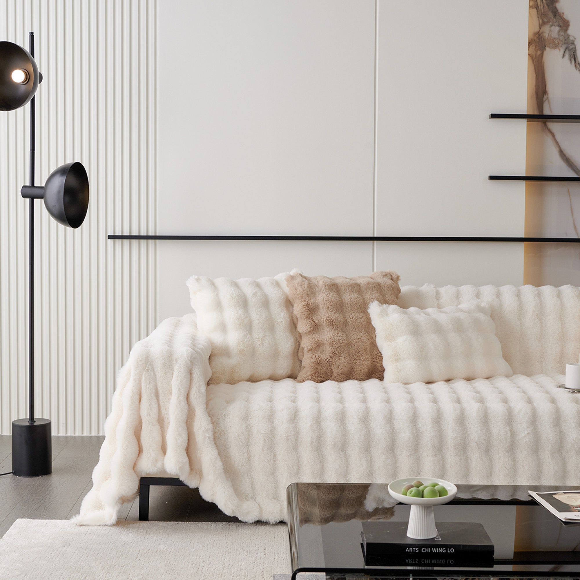 Luxe Ripple Faux Fur Sofa Cover for Soft Modern Elegance