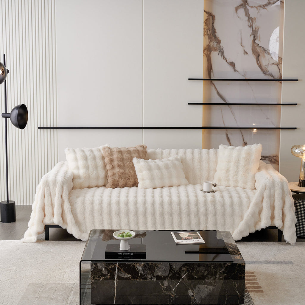 Luxe Ripple Faux Fur Sofa Cover for Soft Modern Elegance