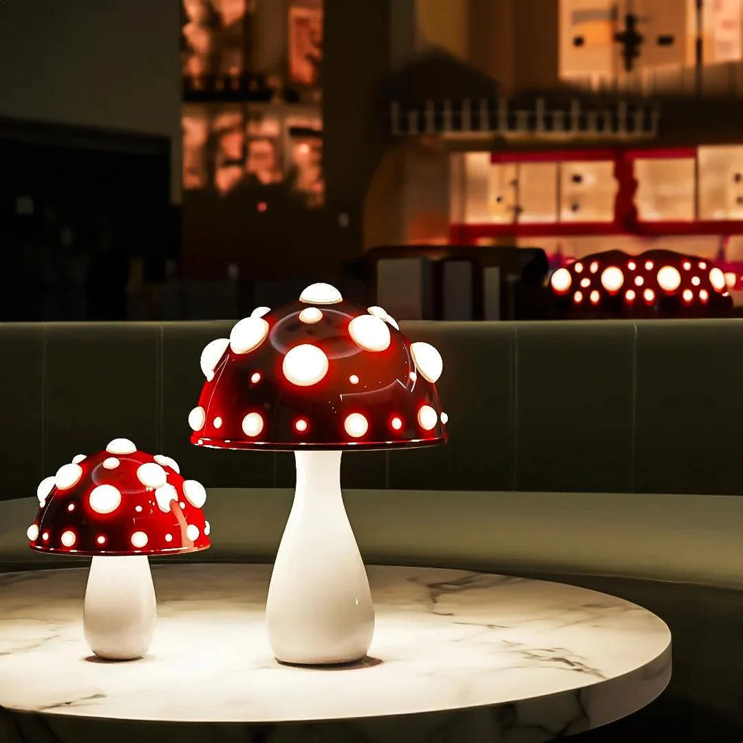 Mushroom Table Lamp, Adjustable Warm White LED, Cordless Bedside Accent Light