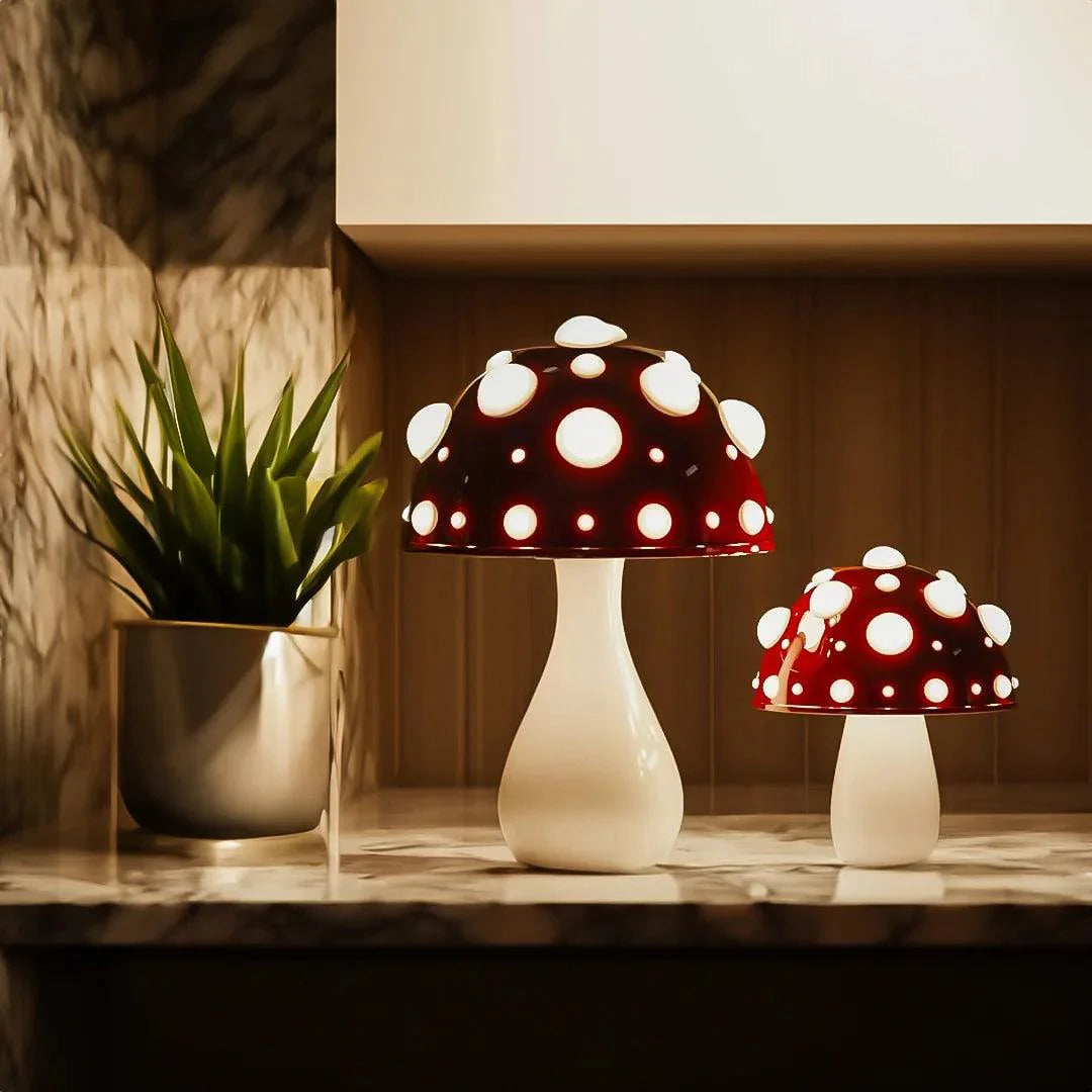 Mushroom Table Lamp, Adjustable Warm White LED, Cordless Bedside Accent Light
