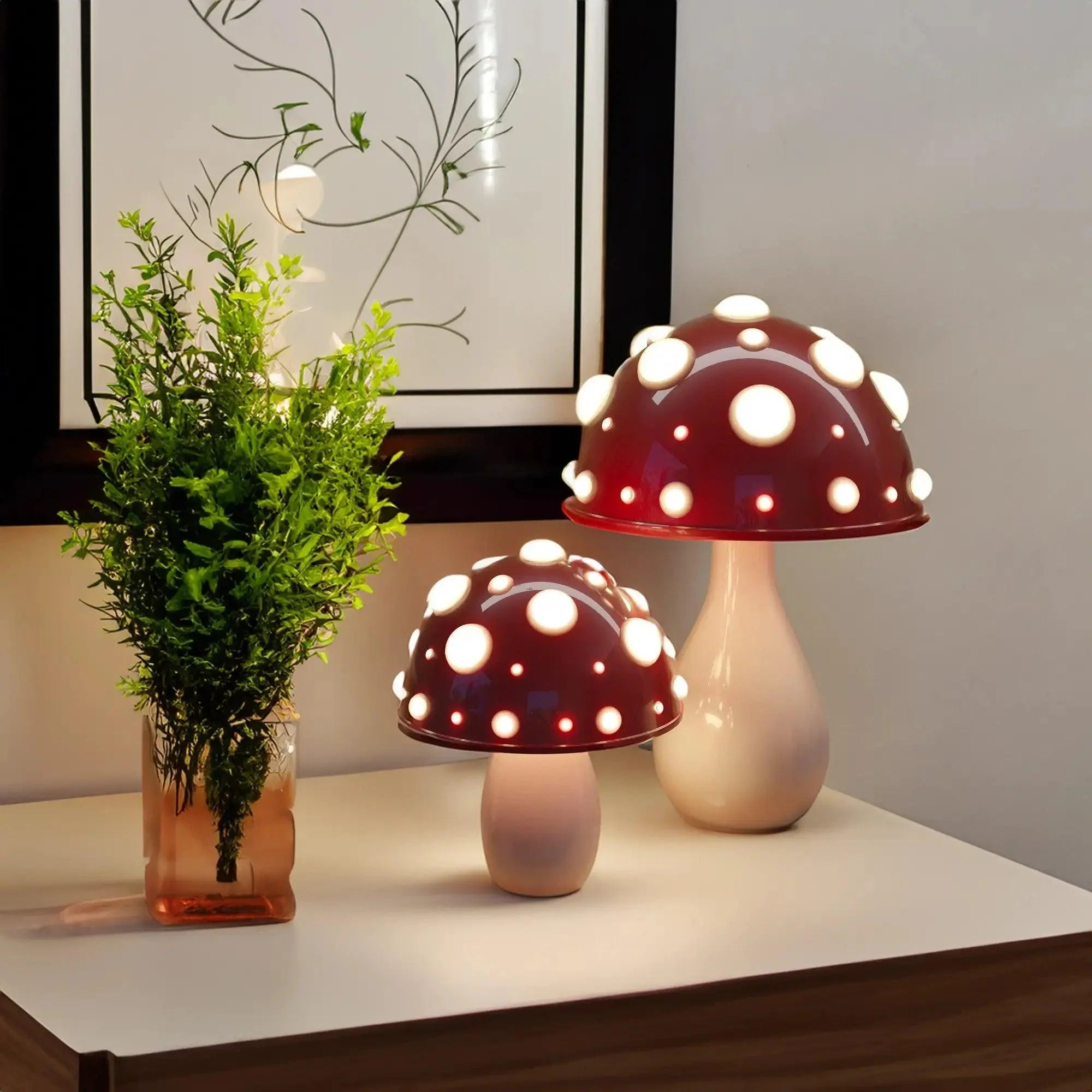 Mushroom Table Lamp, Adjustable Warm White LED, Cordless Bedside Accent Light