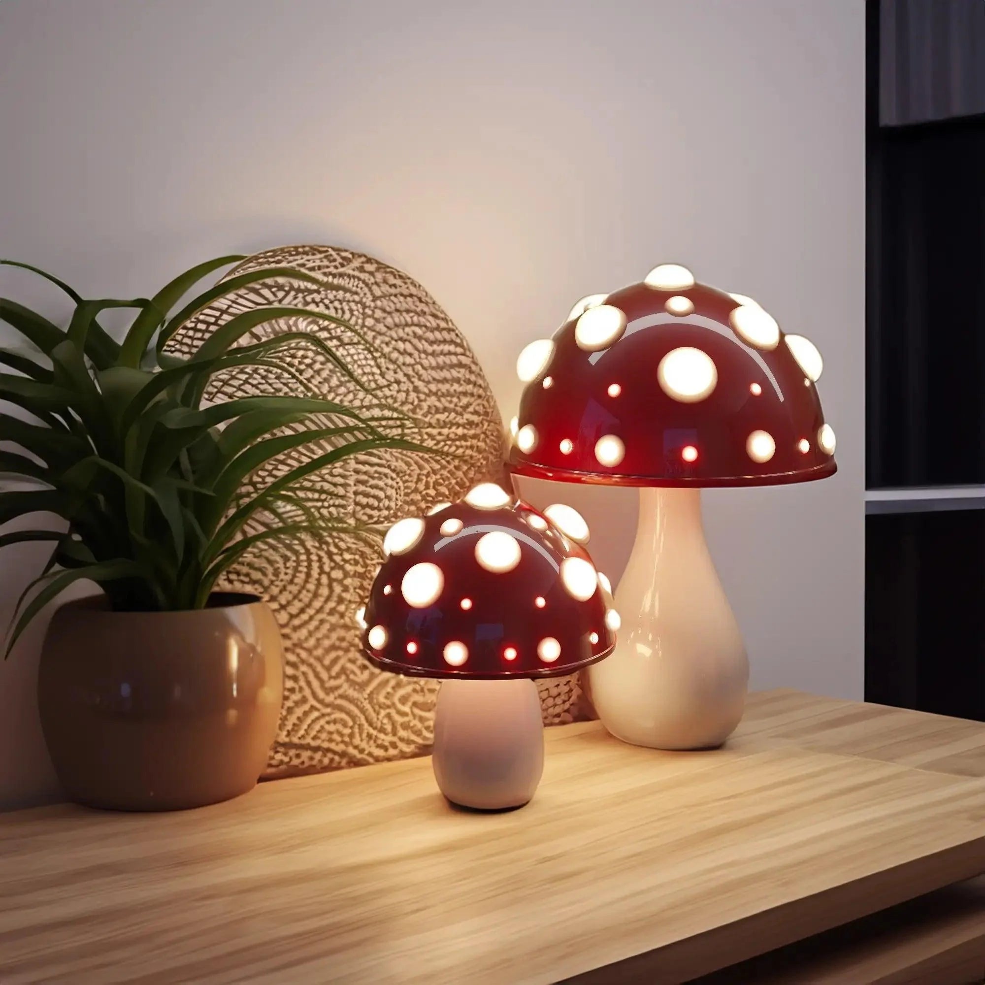 Mushroom Table Lamp, Adjustable Warm White LED, Cordless Bedside Accent Light