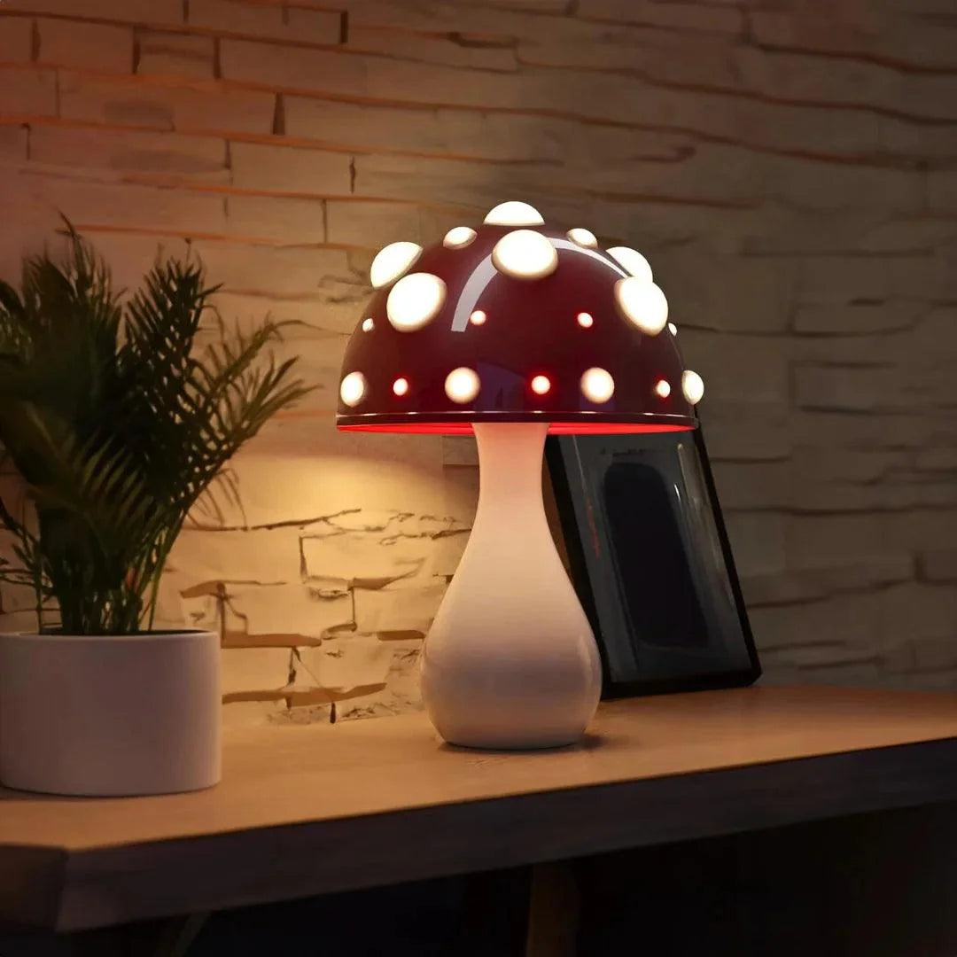 Mushroom Table Lamp, Adjustable Warm White LED, Cordless Bedside Accent Light