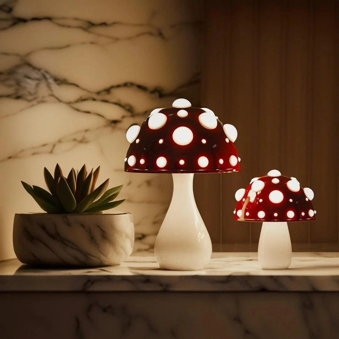 Mushroom Table Lamp, Adjustable Warm White LED, Cordless Bedside Accent Light