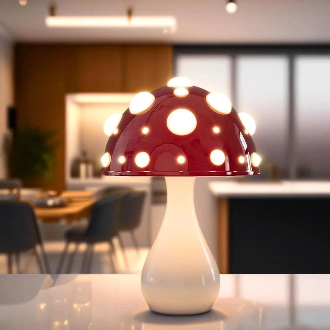 Mushroom Table Lamp, Adjustable Warm White LED, Cordless Bedside Accent Light