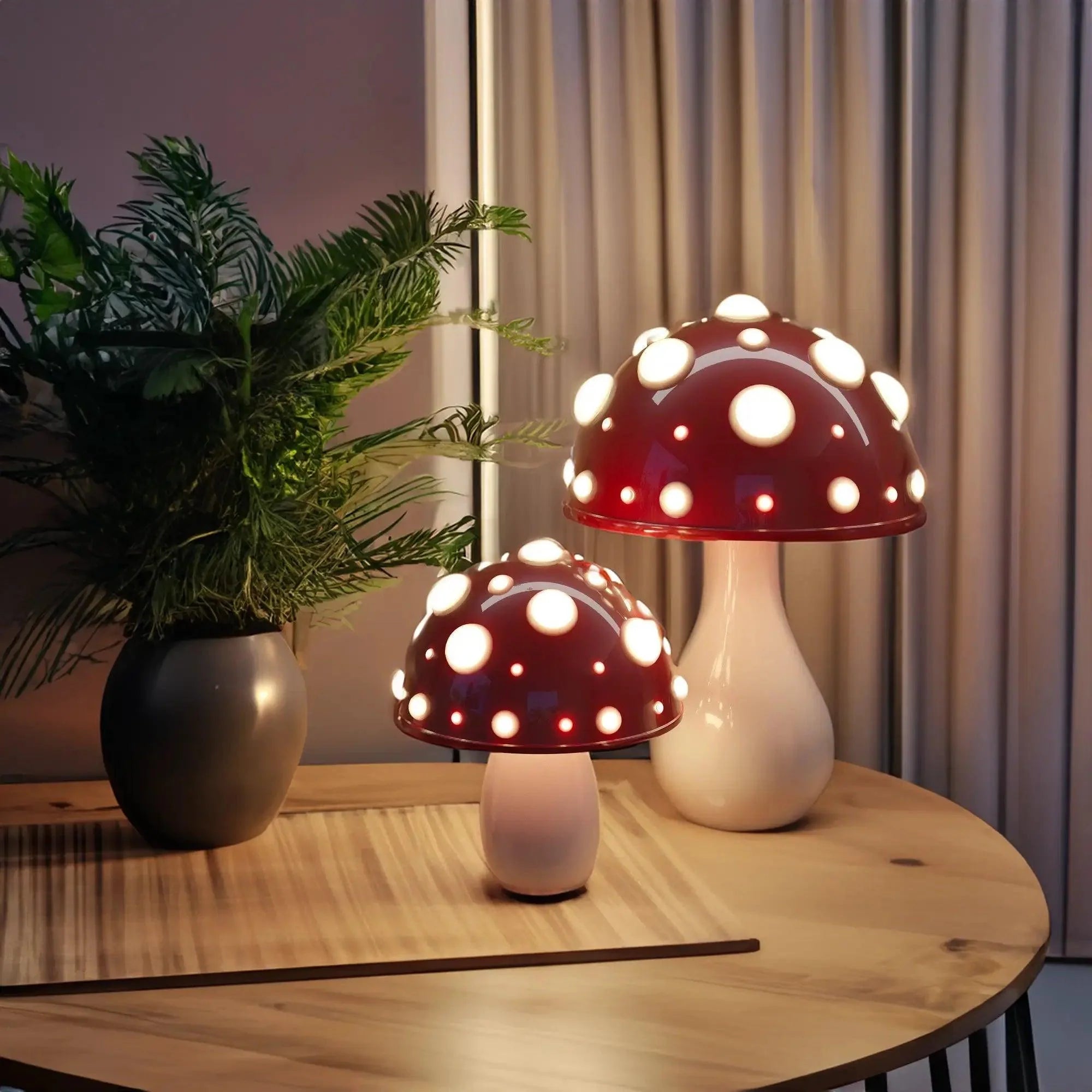 Mushroom Table Lamp, Adjustable Warm White LED, Cordless Bedside Accent Light